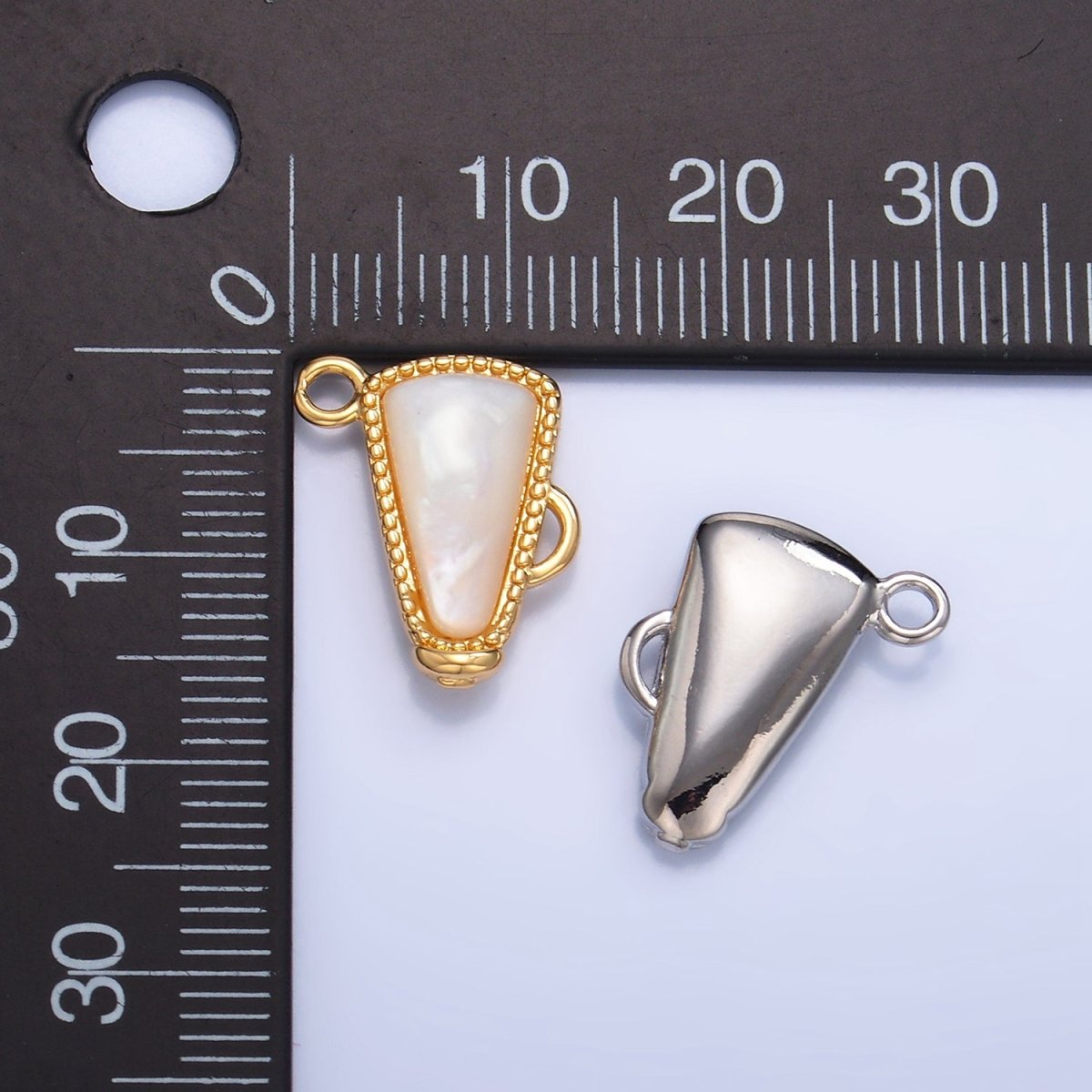 24K Gold Filled Shell Pearl Cheer Megaphone Charm in Gold & Silver | W050 - DLUXCA