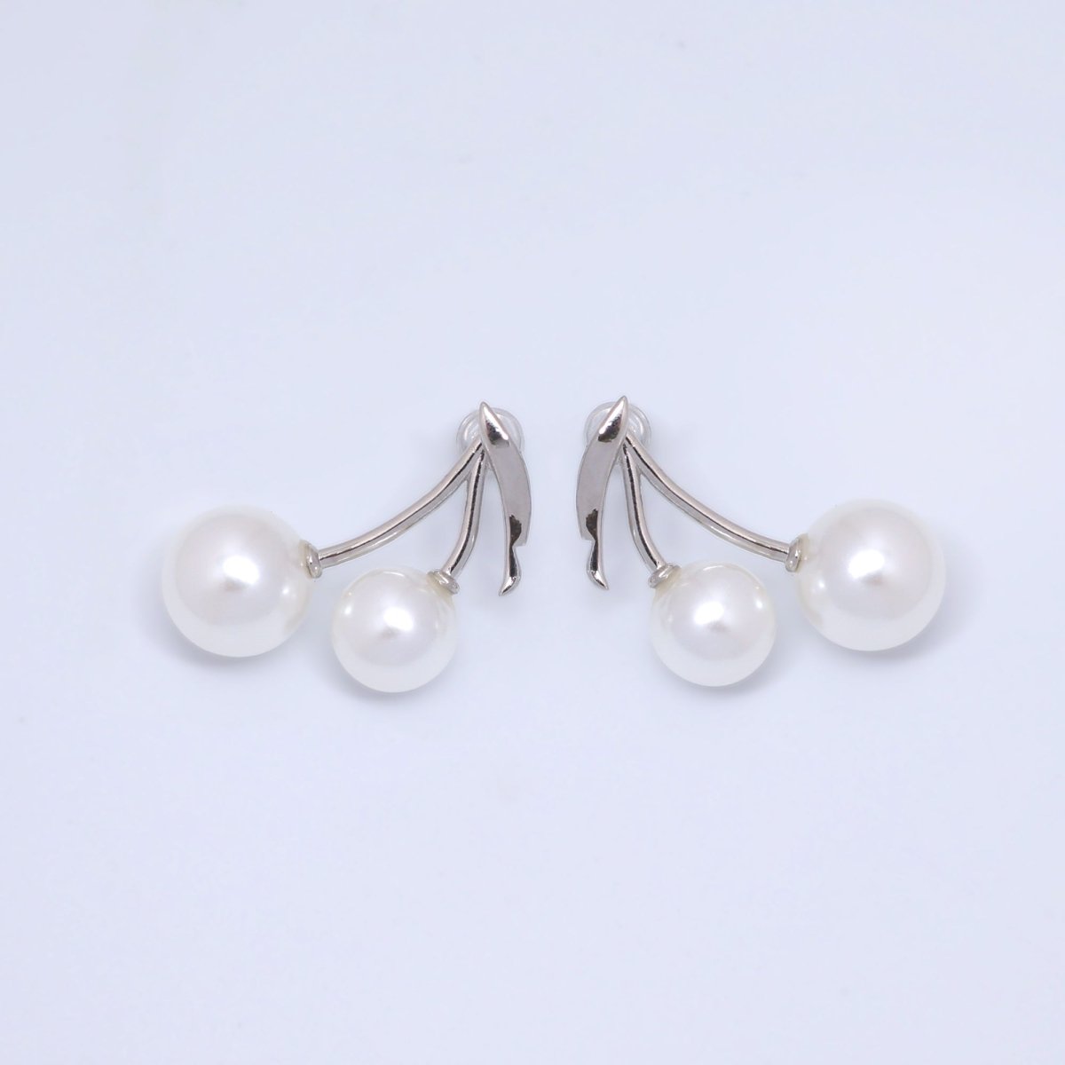 24K Gold Filled Shell Pearl Cherry Fruit Stud Earrings in Gold & Silver | AB868 - DLUXCA