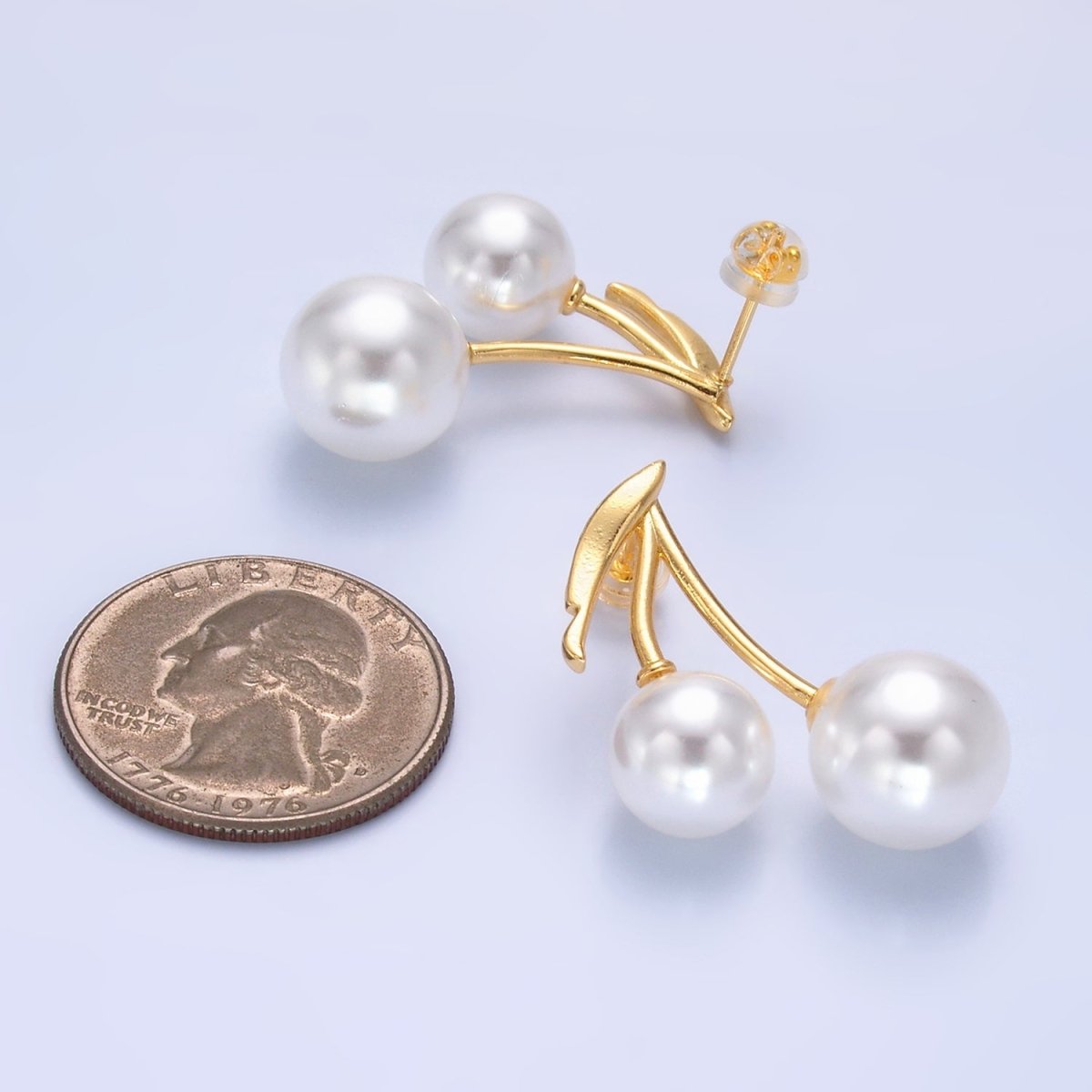 24K Gold Filled Shell Pearl Cherry Fruit Stud Earrings in Gold & Silver | AB868 - DLUXCA