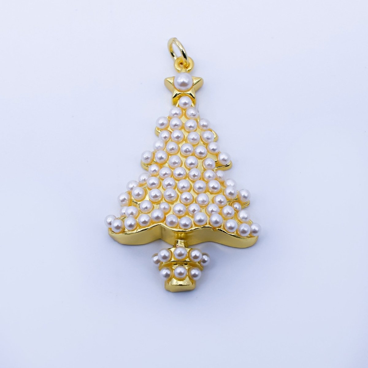 24K Gold Filled Shell Pearl Christmas Tree Charm in Gold & Silver | C813 - DLUXCA