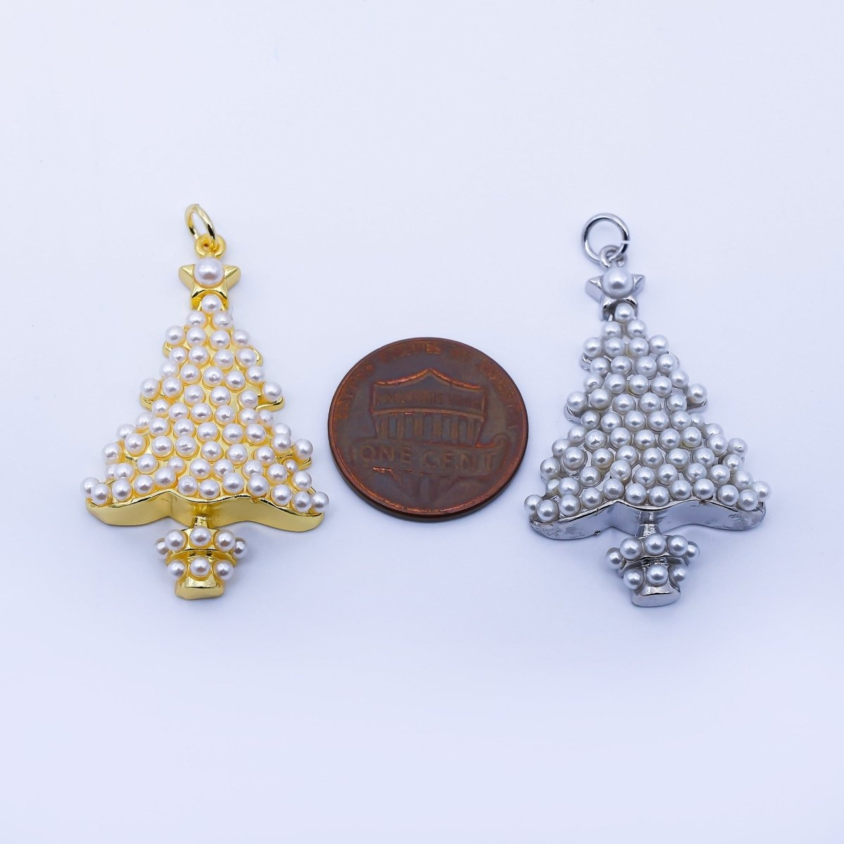 24K Gold Filled Shell Pearl Christmas Tree Charm in Gold & Silver | C813 - DLUXCA
