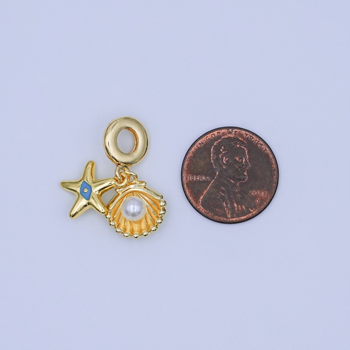 24K Gold Filled Shell Pearl Clam Sea Shell Starfish Rondelle Drop Pendant | AF420 - DLUXCA
