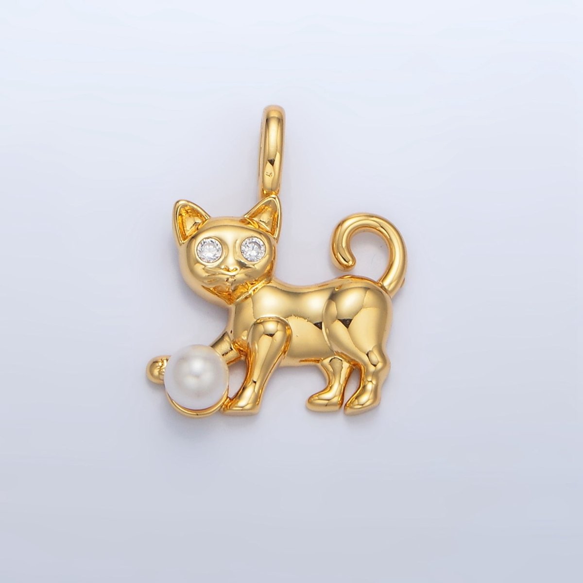 24K Gold Filled Shell Pearl CZ Cat Pet Animal Pendant | AA941 - DLUXCA