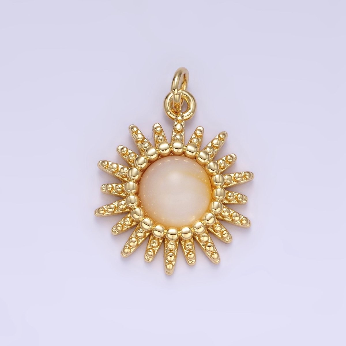 24K Gold Filled Shell Pearl Dotted Celestial Sun Charm | E355 - DLUXCA