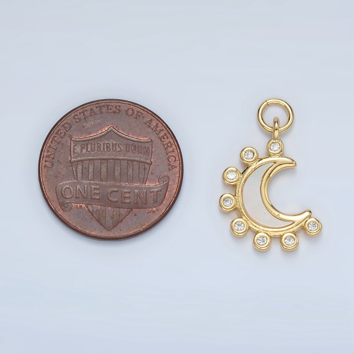 24K Gold Filled Shell Pearl Dotted Crescent Moon Charm | M138 - DLUXCA