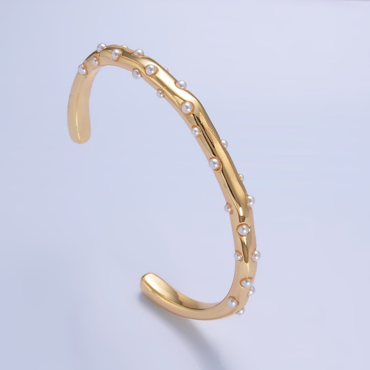 24K Gold Filled Shell Pearl Dotted Cuff Bracelets | WA - 2721 - DLUXCA