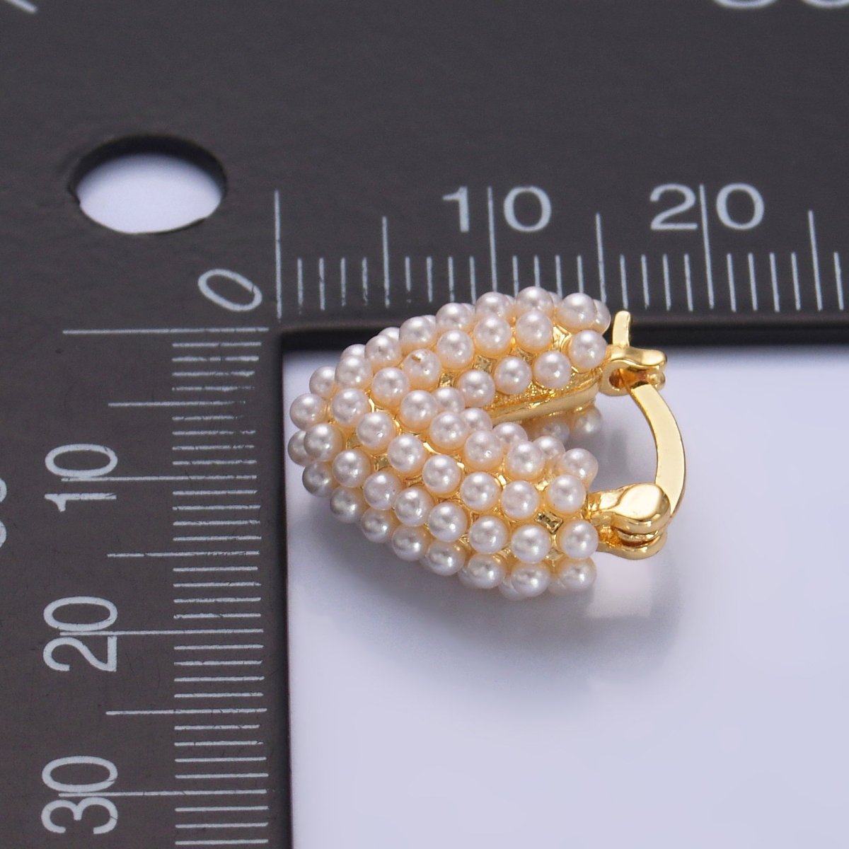 24K Gold Filled Shell Pearl Dotted Heart V - Shaped Latch Hoop in Gold & Silver | AB694 AB695 - DLUXCA