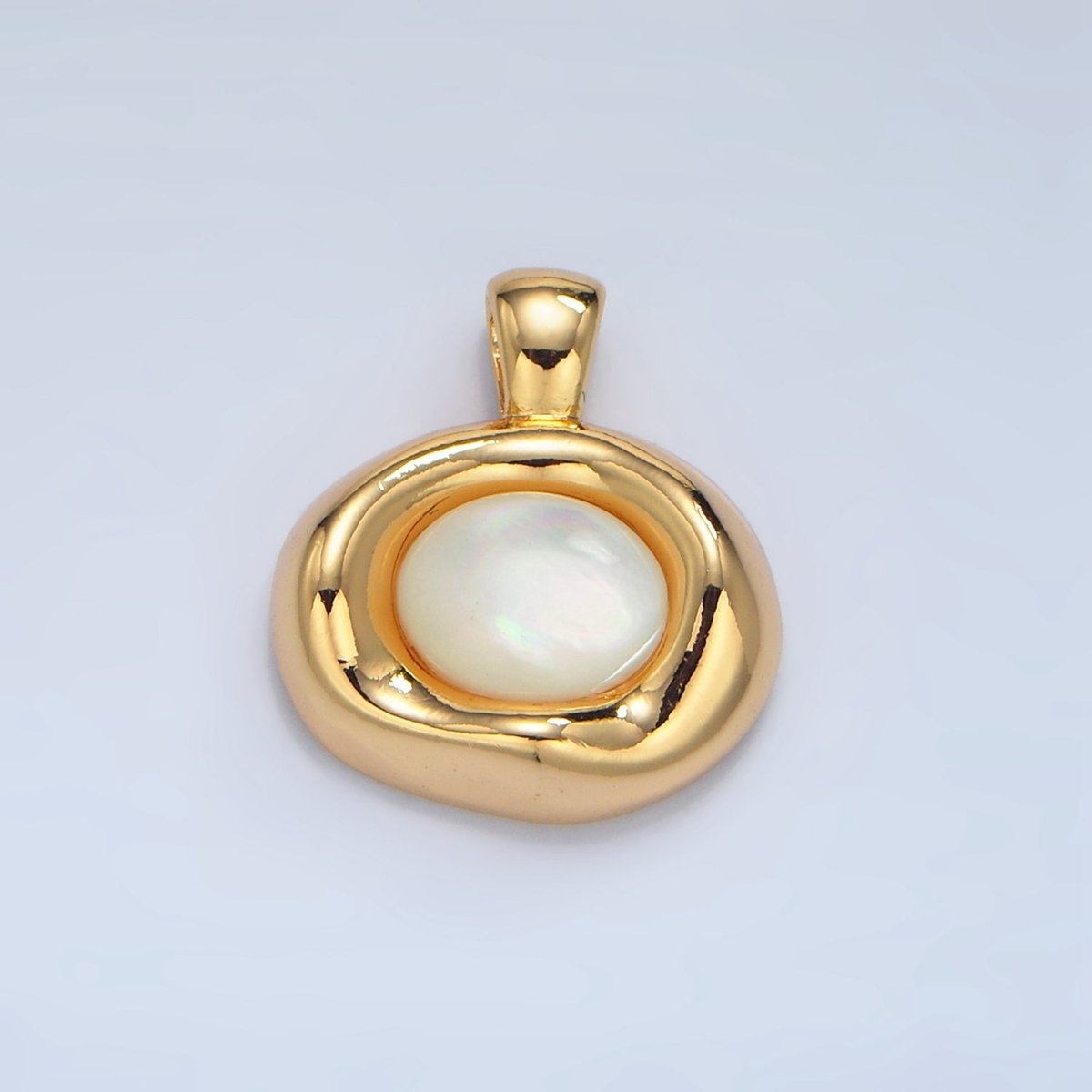 24K Gold Filled Shell Pearl Gemstone Oval Molten Bezel Pendant | AA131 - DLUXCA