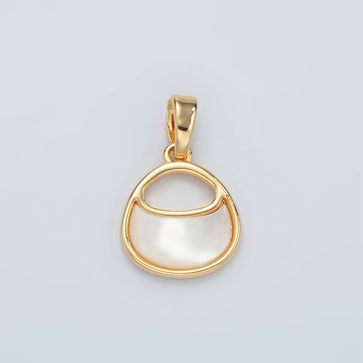 24K Gold Filled Shell Pearl Geometric Bezel Pendant | H457 - DLUXCA