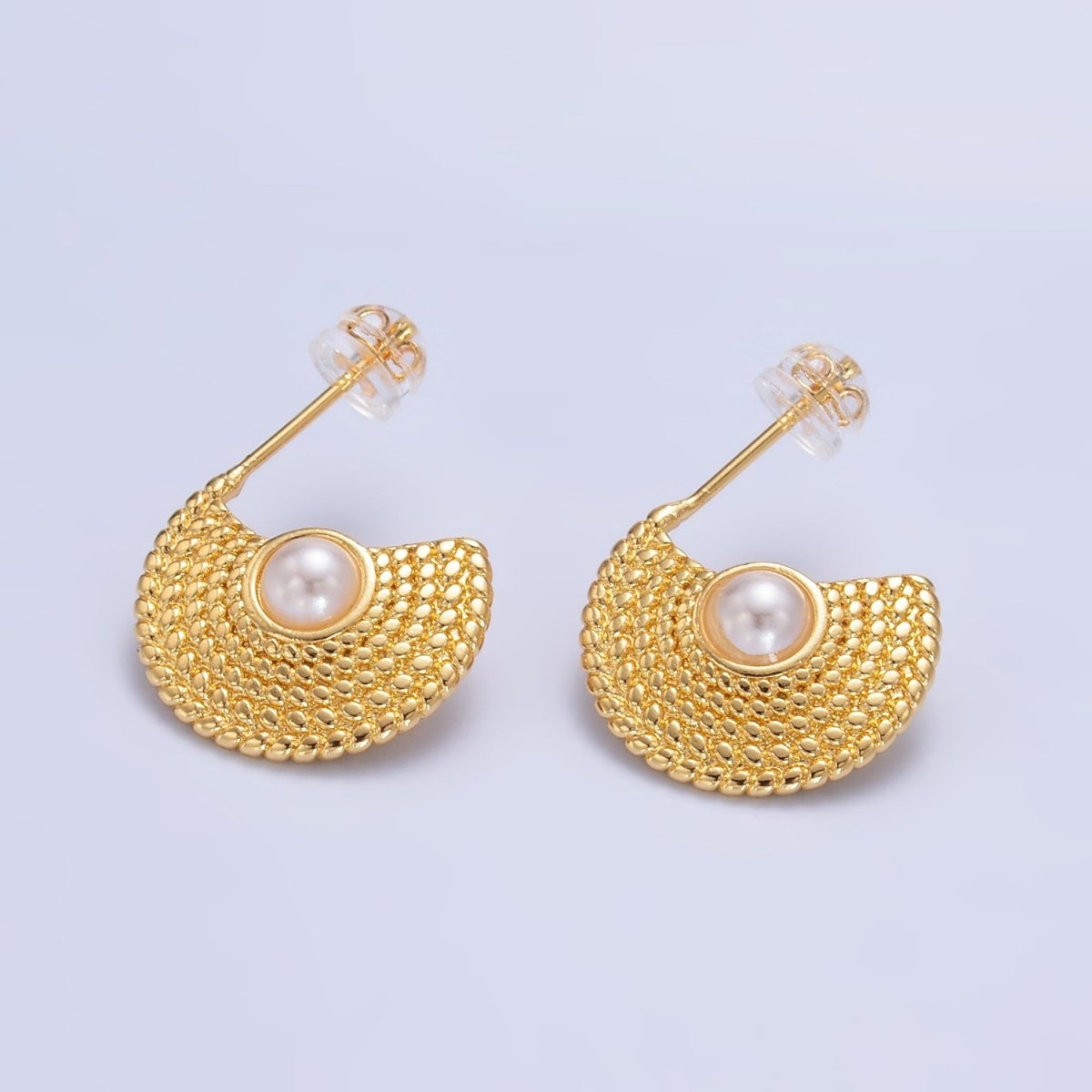 24K Gold Filled Shell Pearl Geometric Dotted C - Shaped Hoop Earrings Set | AB1421 - DLUXCA