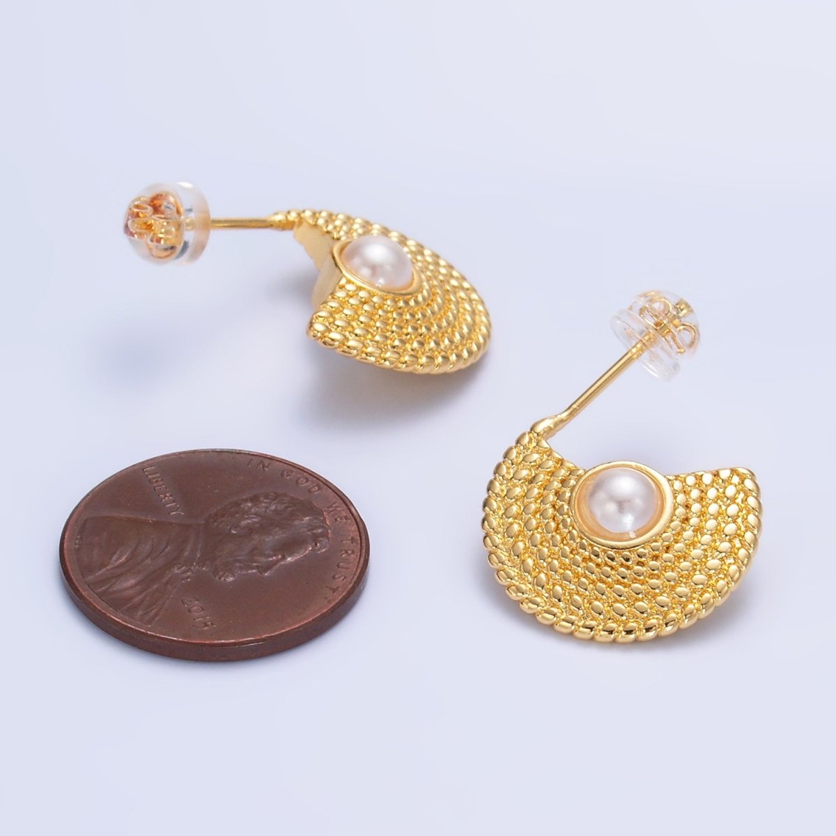 24K Gold Filled Shell Pearl Geometric Dotted C - Shaped Hoop Earrings Set | AB1421 - DLUXCA