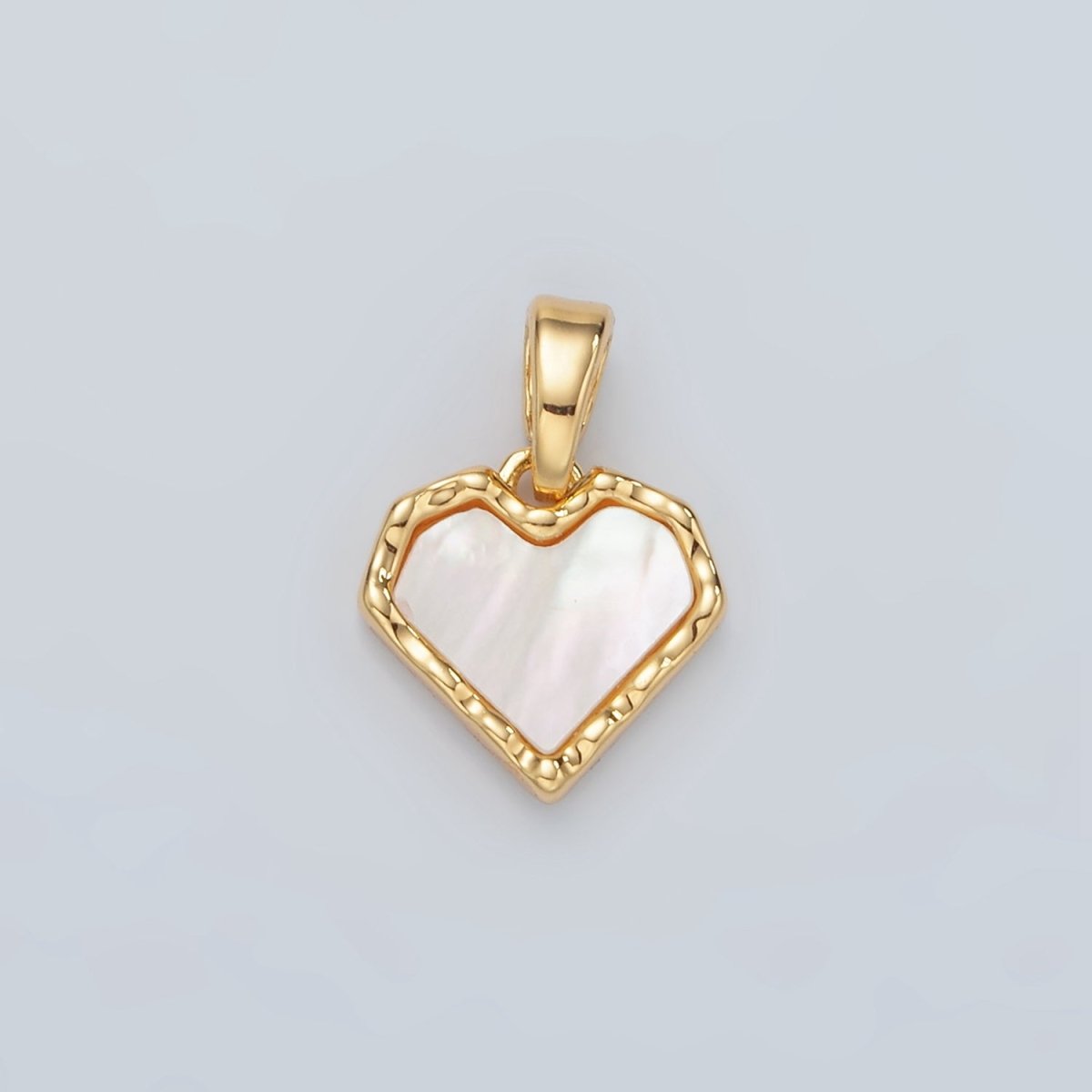 24K Gold Filled Shell Pearl Heart Hammered Bezel Pendant | H488 - DLUXCA