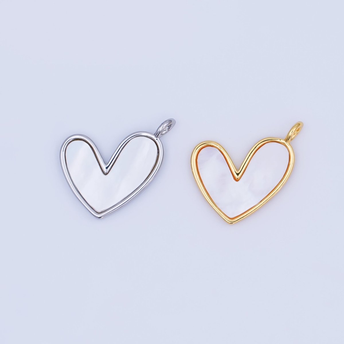 24K Gold Filled Shell Pearl Heart Pendant in Gold & Silver | M916 - DLUXCA