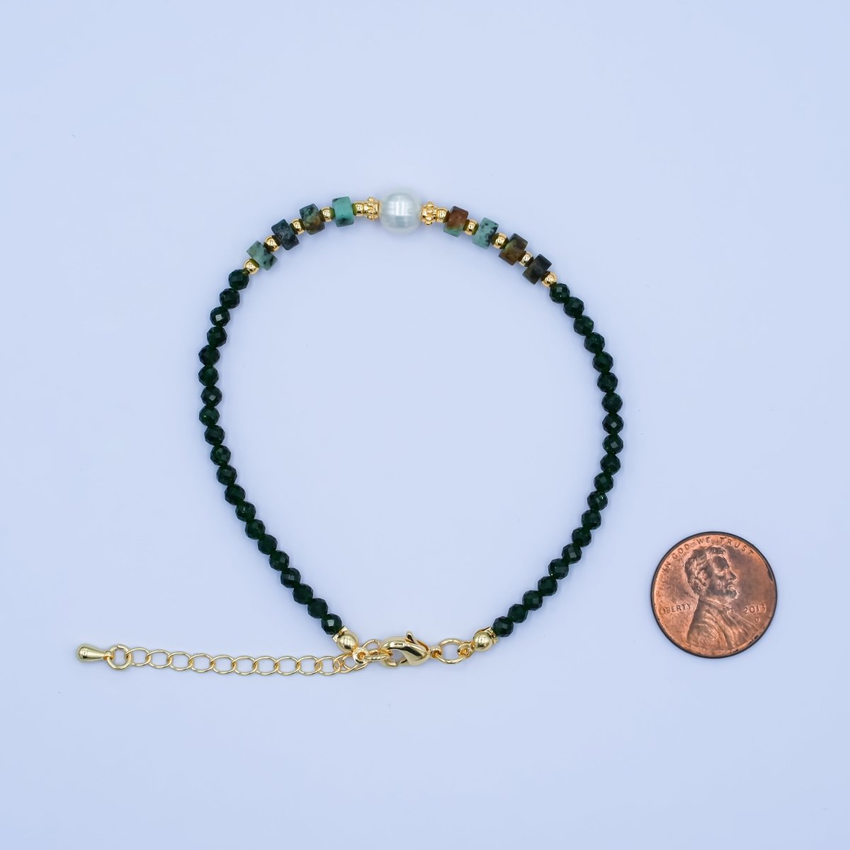24K Gold Filled Shell Pearl Malachite Green Gemstone 7.5 Inch Bracelet | WA - 2885 - DLUXCA