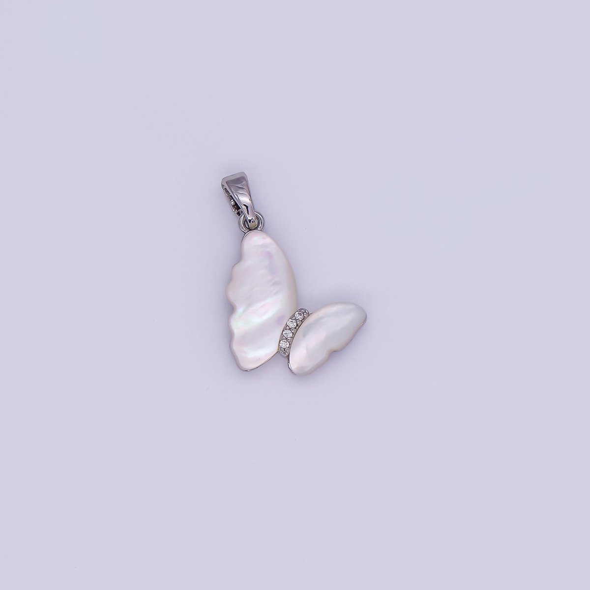 24K Gold Filled Shell Pearl Micro Paved CZ Butterfly Pendant | AA1022 - DLUXCA