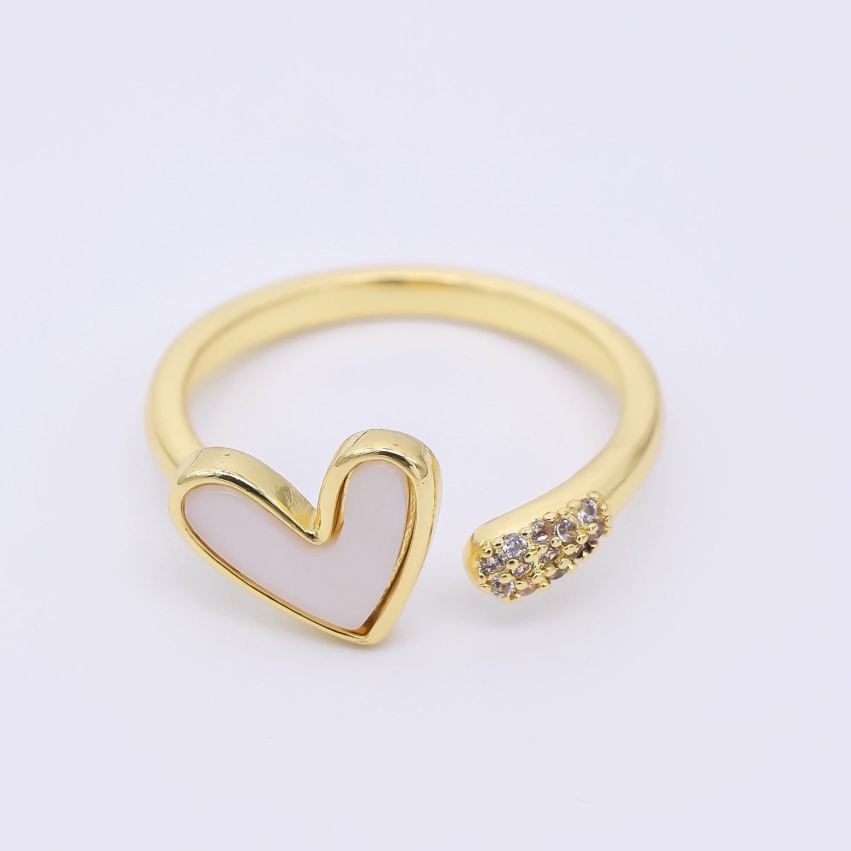 24K Gold Filled Shell Pearl Micro Paved CZ Claw Open Ring | O1443 - DLUXCA