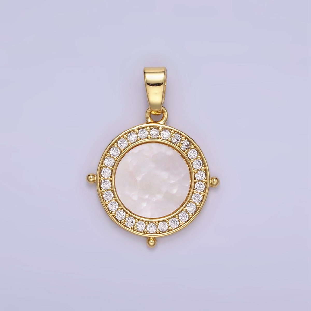 24K Gold Filled Shell Pearl Micro Paved CZ Round Pendant | AA1340 - DLUXCA