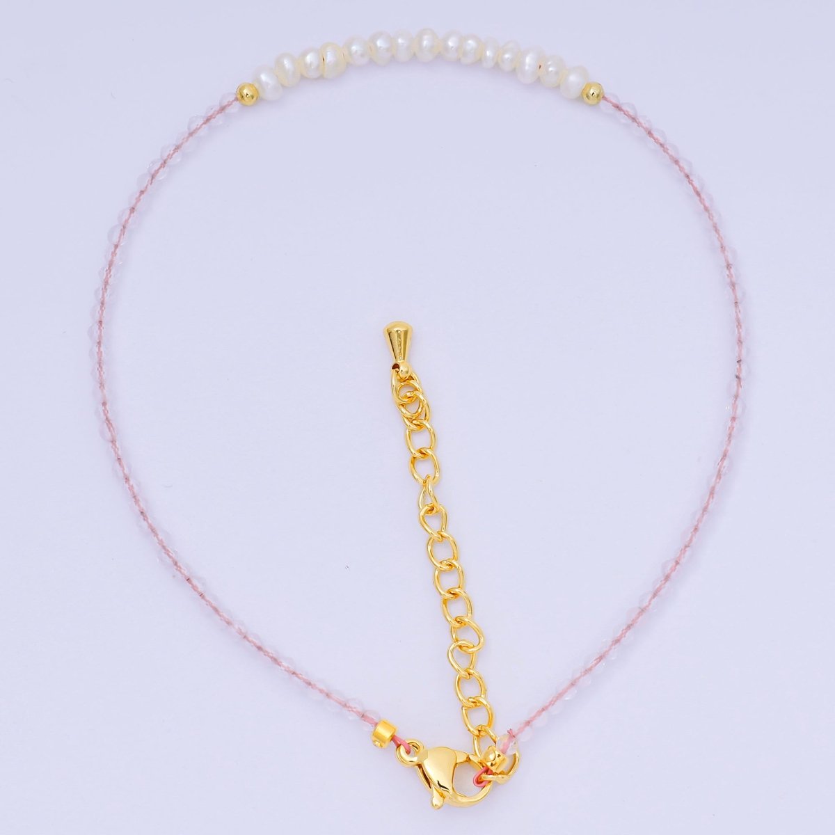 24K Gold Filled Shell Pearl Multifaceted Natural Gemstone Bead 8.66 Inch Bracelet Anklet w. Extender | WA - 03718 ~ WA - 03740 - DLUXCA