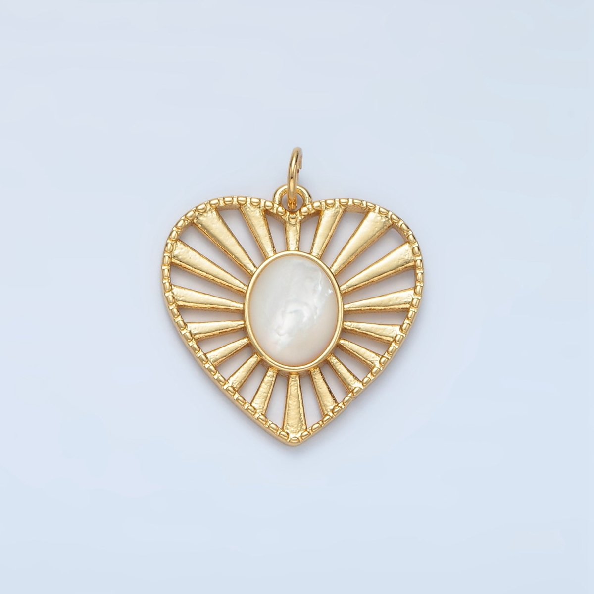 24K Gold Filled Shell Pearl Open Sunburst Heart Charm | X304 - DLUXCA