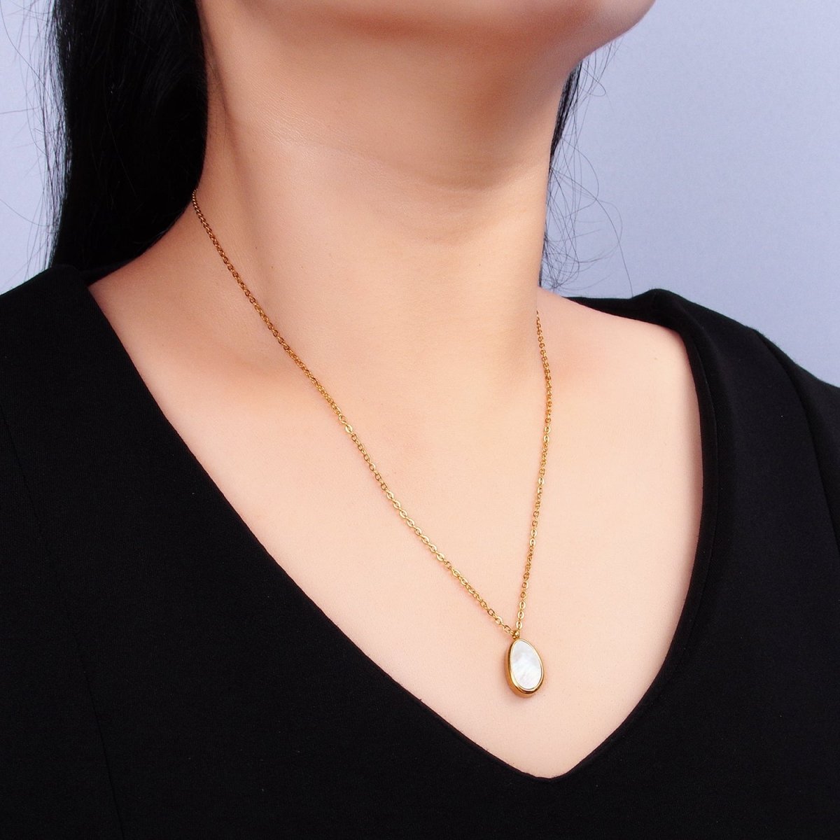 24K Gold Filled Shell Pearl Oval Cable 18 Inch Necklace w. 2 Inch Extender | WA - 2658 - DLUXCA