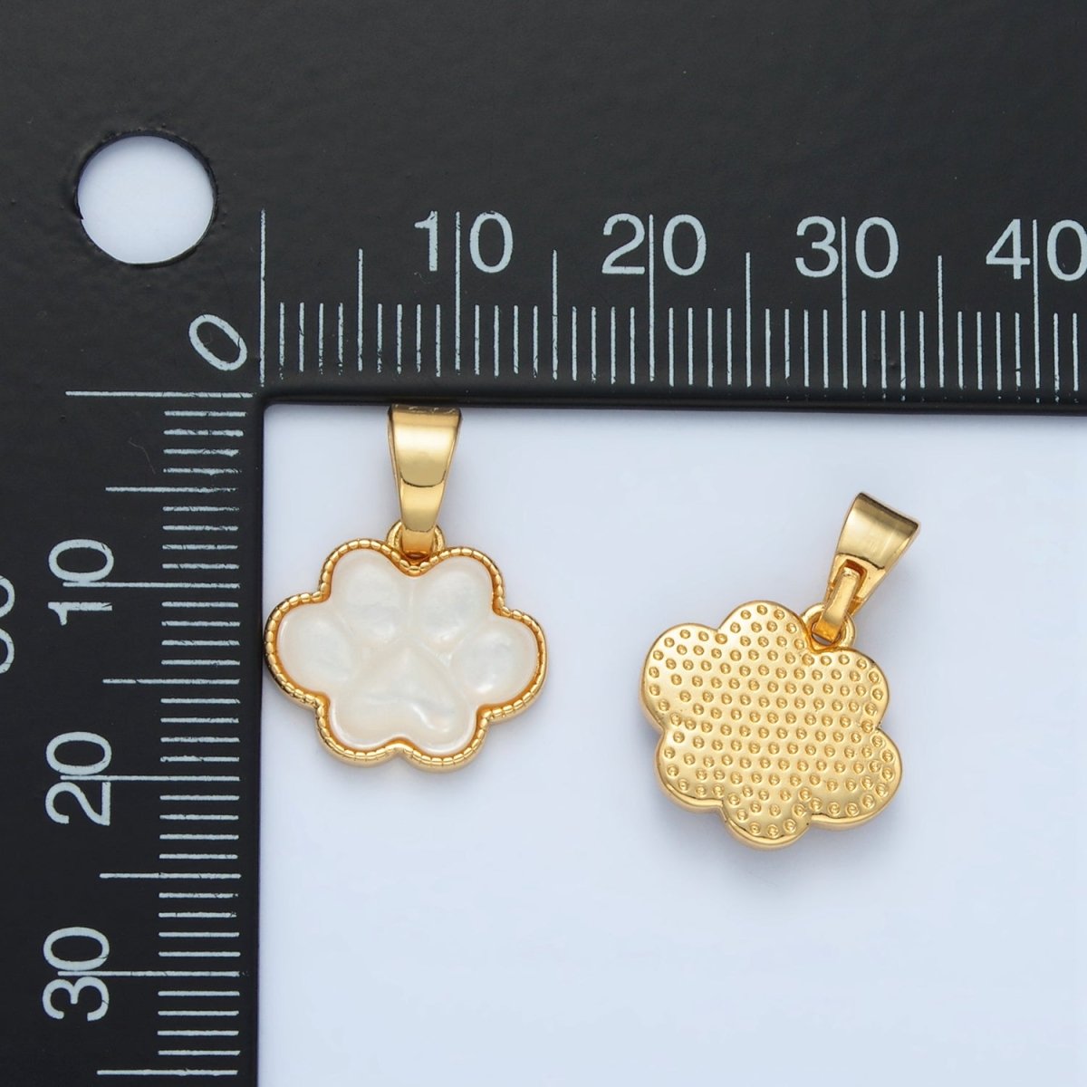 24K Gold Filled Shell Pearl Pet Paw Print Animal Bezel Pendant | I808 - DLUXCA