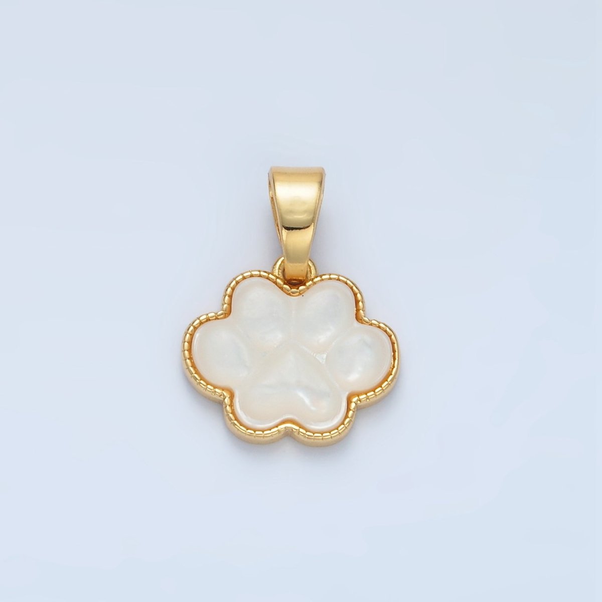 24K Gold Filled Shell Pearl Pet Paw Print Animal Bezel Pendant | I808 - DLUXCA