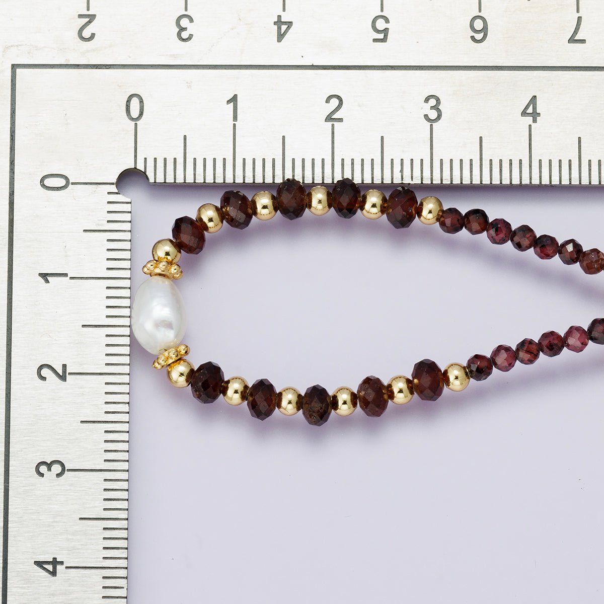 24K Gold Filled Shell Pearl Red Agate Multifaceted Gemstone Ball Paperclip Chain Half 18 Inch Necklace w. Extender | WA - 04237 - DLUXCA