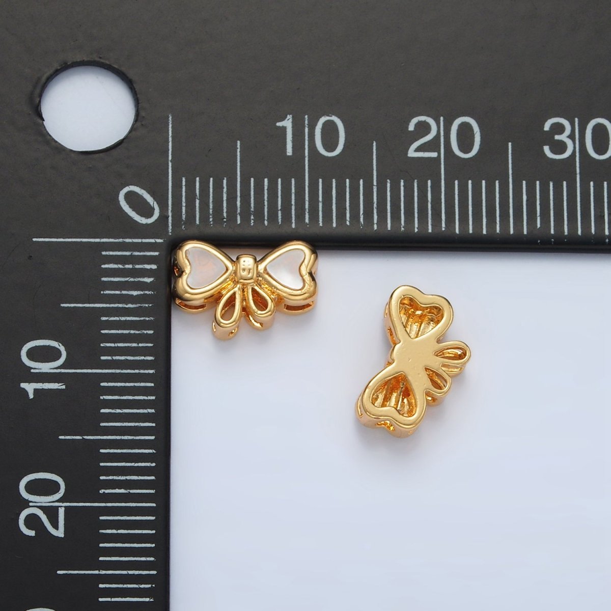 24K Gold Filled Shell Pearl Ribbon Bow Bead | B382 - DLUXCA