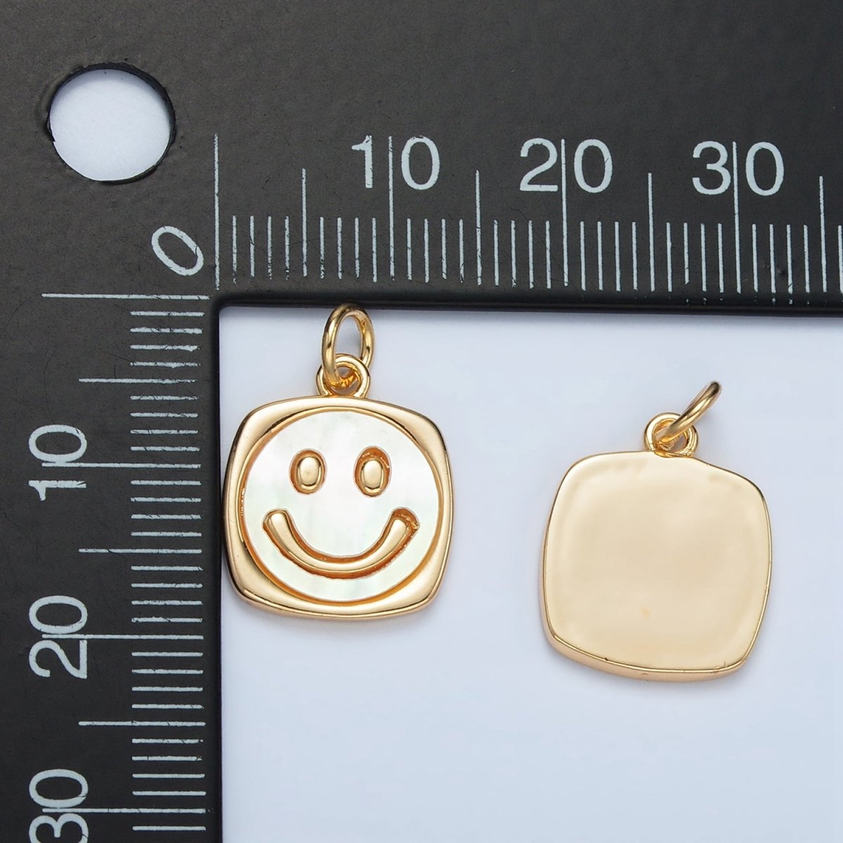 24K Gold Filled Shell Pearl Smiley Face Shell Pearl Stamped Bezel Charm | M566 - DLUXCA