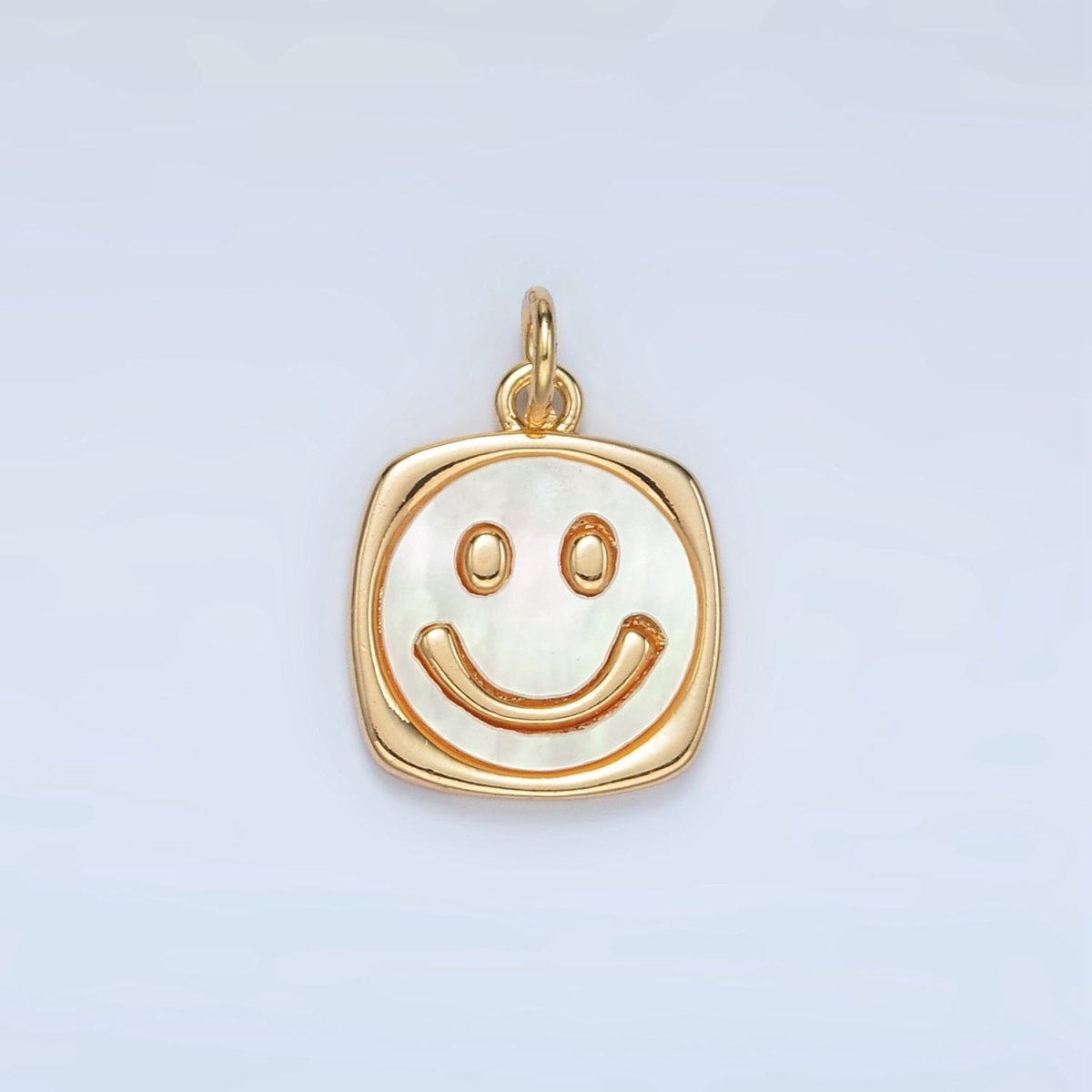 24K Gold Filled Shell Pearl Smiley Face Shell Pearl Stamped Bezel Charm | M566 - DLUXCA