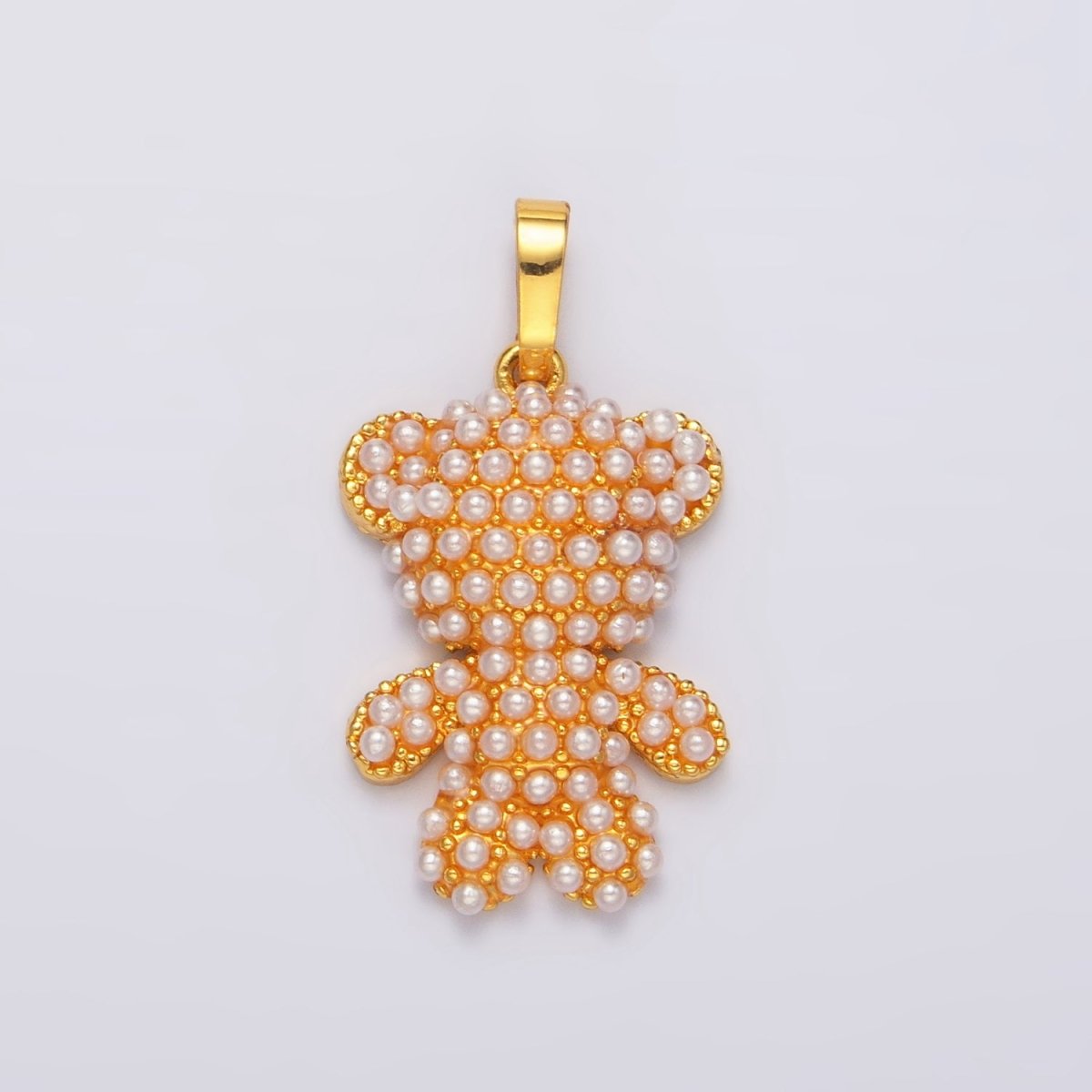 24K Gold Filled Shell Pearl Teddy Bear Animal Pendant | AA1006 - DLUXCA