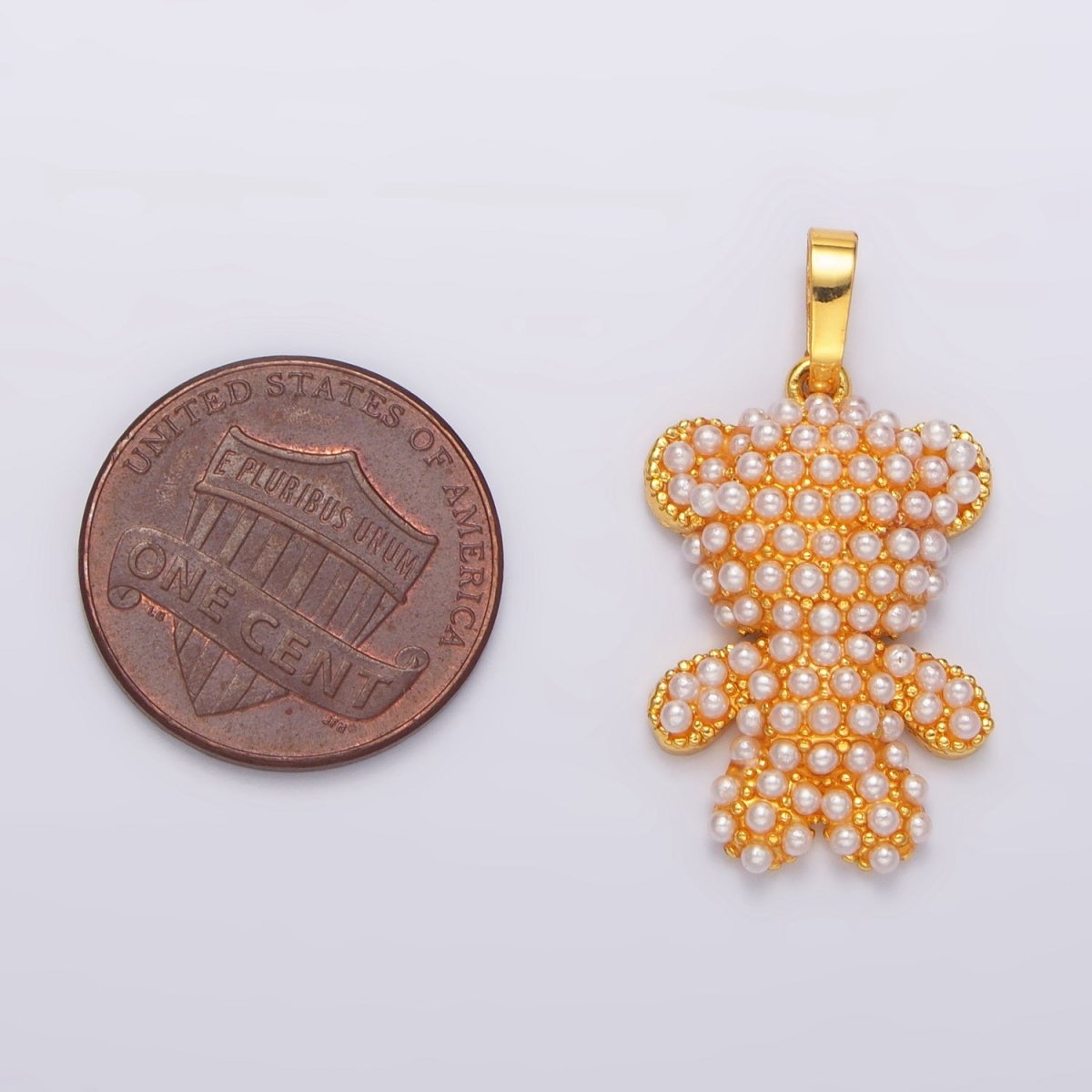 24K Gold Filled Shell Pearl Teddy Bear Animal Pendant | AA1006 - DLUXCA