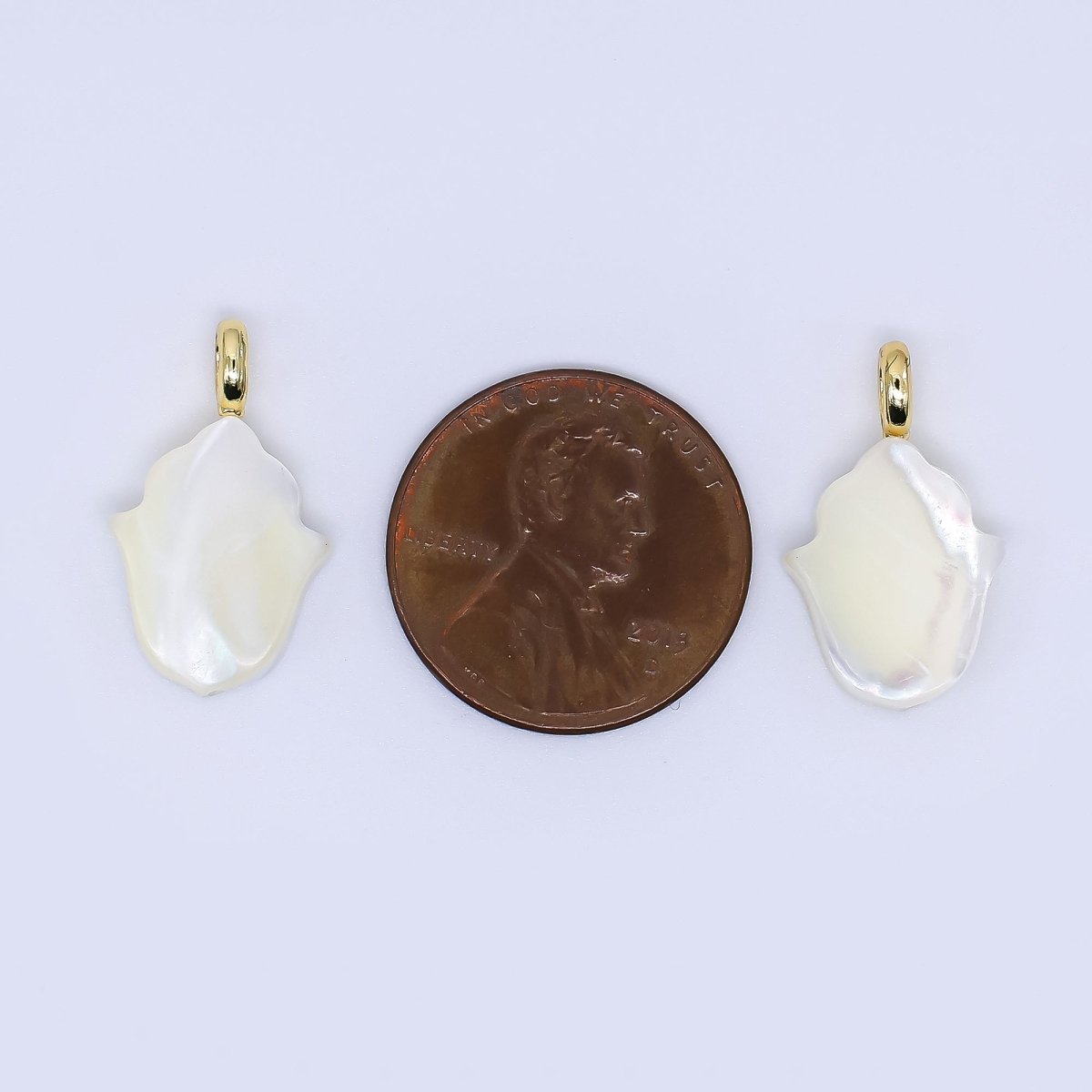 24K Gold Filled Shell Pearl White Silhouette of Flower Hamsa Hand Charm | AF - 551 - DLUXCA