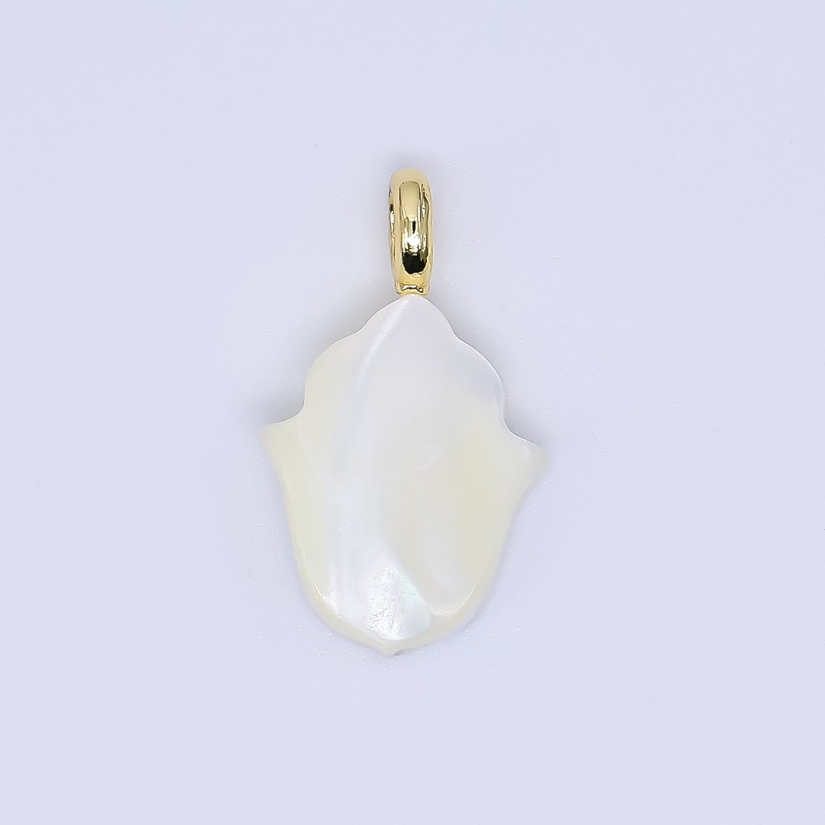 24K Gold Filled Shell Pearl White Silhouette of Flower Hamsa Hand Charm | AF - 551 - DLUXCA