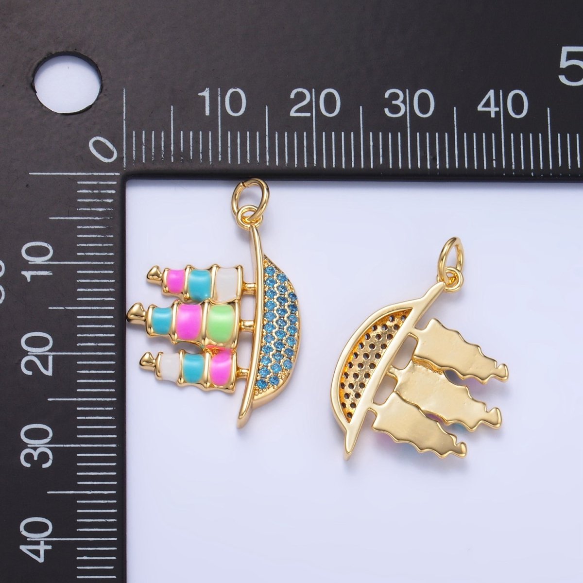 24K Gold Filled Ship Travel Micro Paved CZ Enamel Charm | W110 - DLUXCA