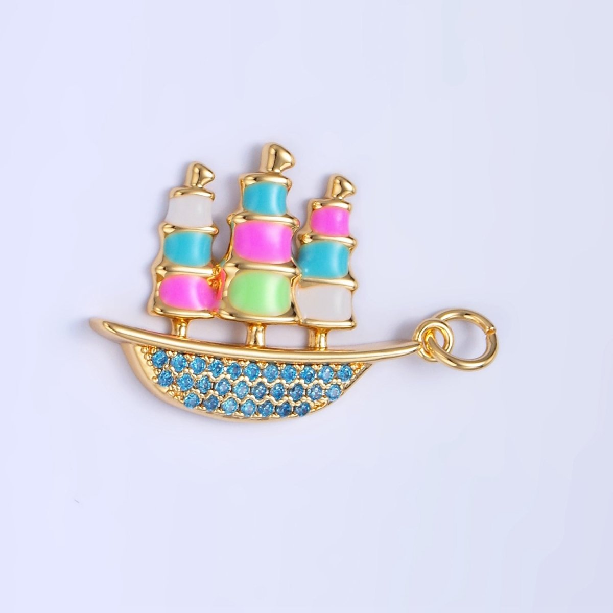 24K Gold Filled Ship Travel Micro Paved CZ Enamel Charm | W110 - DLUXCA