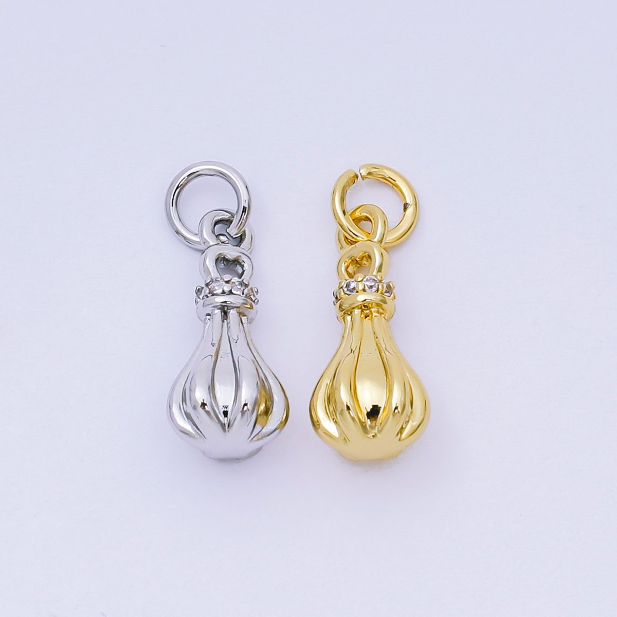 24K Gold Filled Silver 15mm Micro Paved CZ Whisker Cake Teardrop Charm in Gold & Silver | AH - 588 - DLUXCA