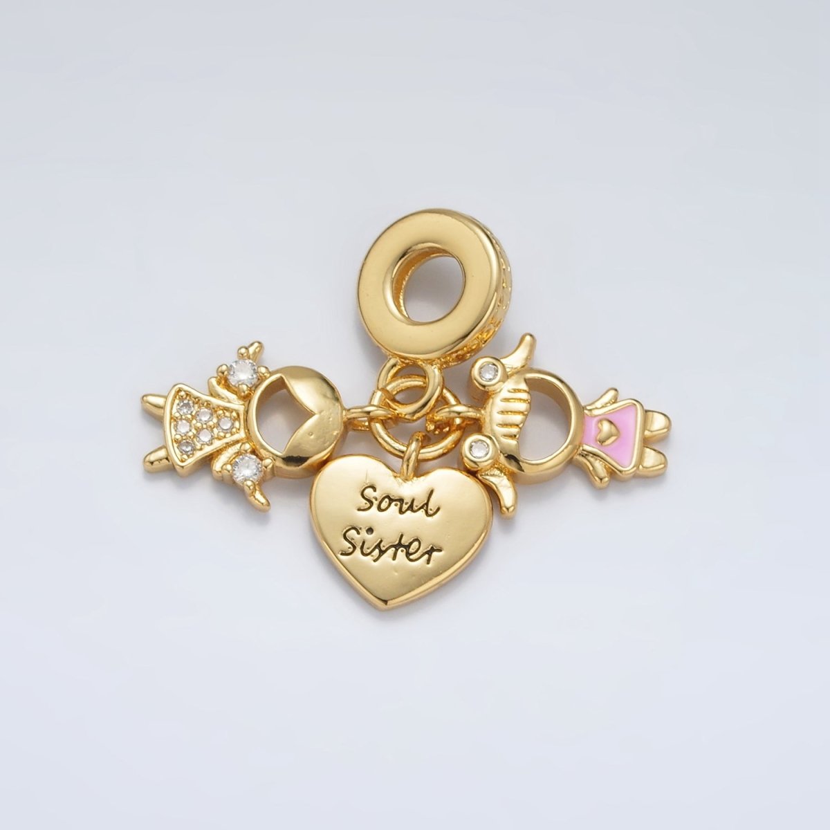 24K Gold Filled Sisterhood "Soul Sister" Micro Paved Enamel Rhondelle Bail Triple Drop Pendant | AC085 - DLUXCA