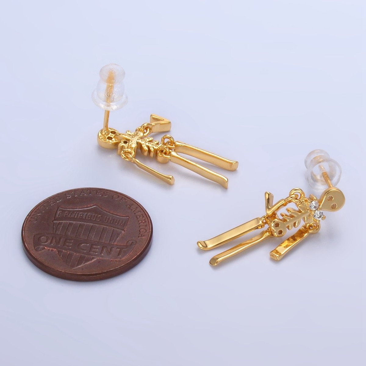 24K Gold Filled Skeleton Human Anatomy Halloween Holiday Stud Earrings in Gold & Silver | P348 P349 - DLUXCA