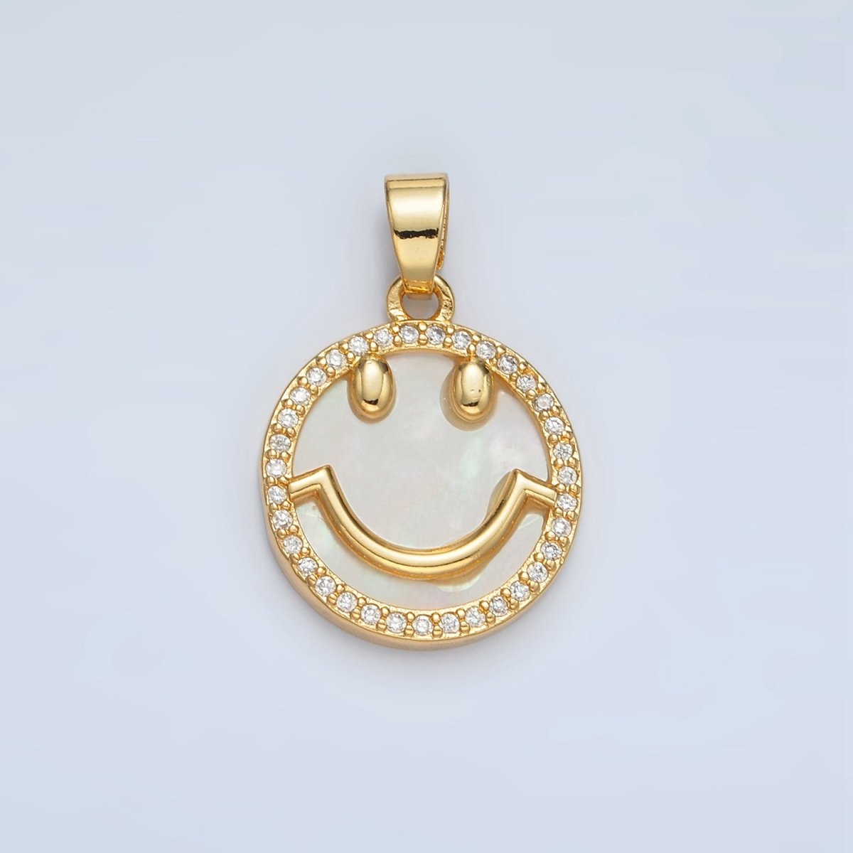 24K Gold Filled Smiley Face Shell Pearl Micro Paved CZ Pendant | AA1374 - DLUXCA