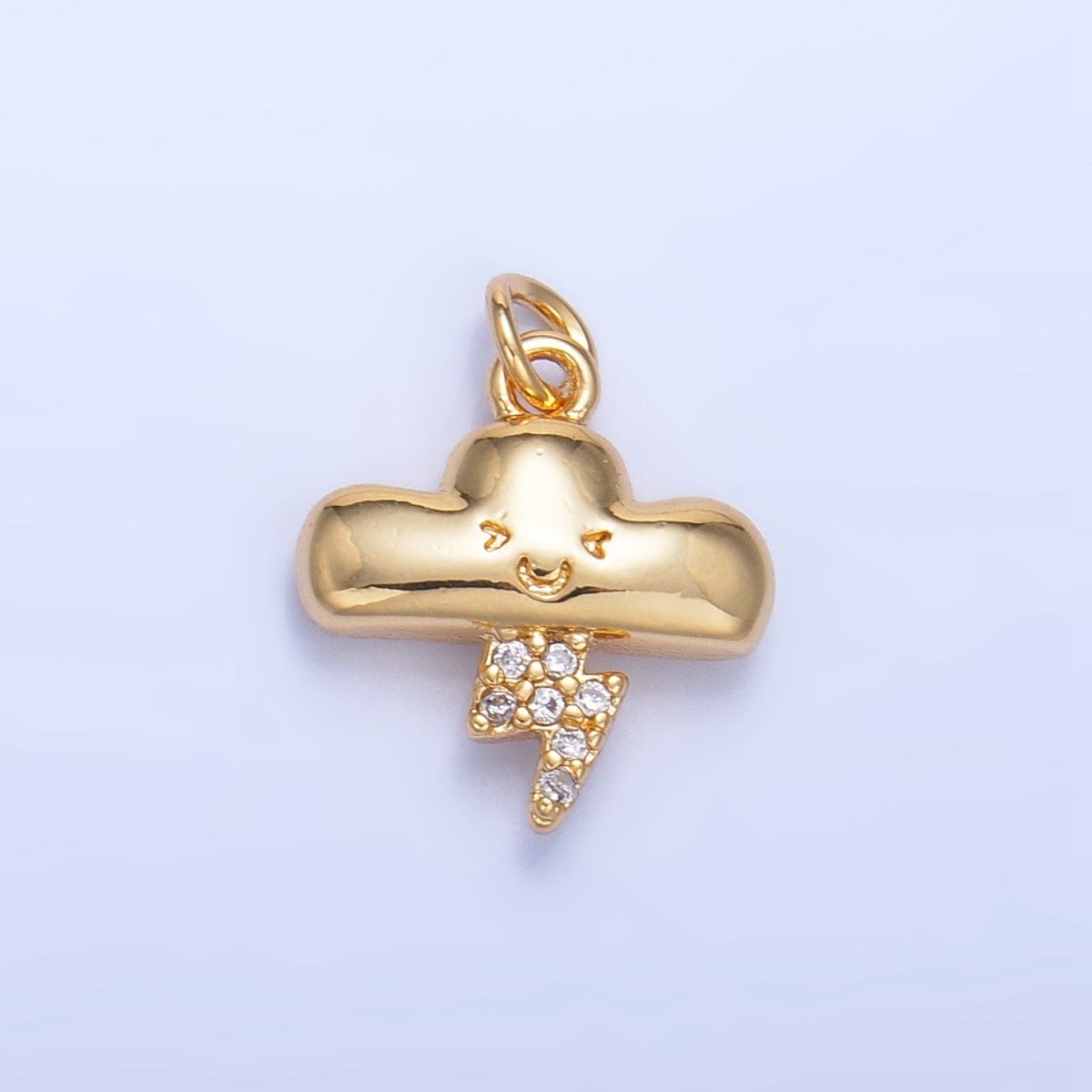 24K Gold Filled Smiley Face Thunder Cloud Micro Paved CZ Multidimensional 3D Charm | W016 - DLUXCA