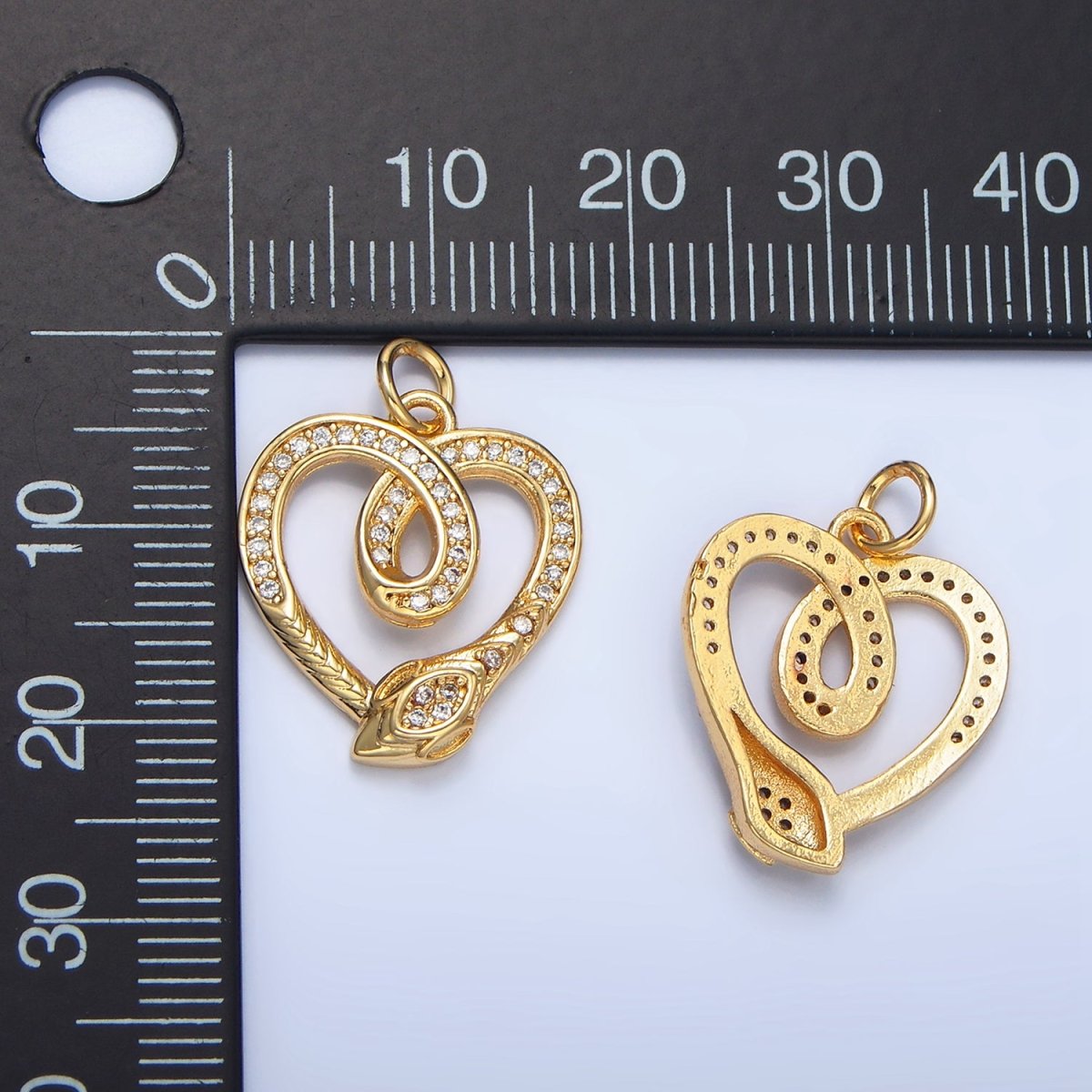 24K Gold Filled Snake Serpent Heart Open Micro Paved CZ Charm | AC178 - DLUXCA