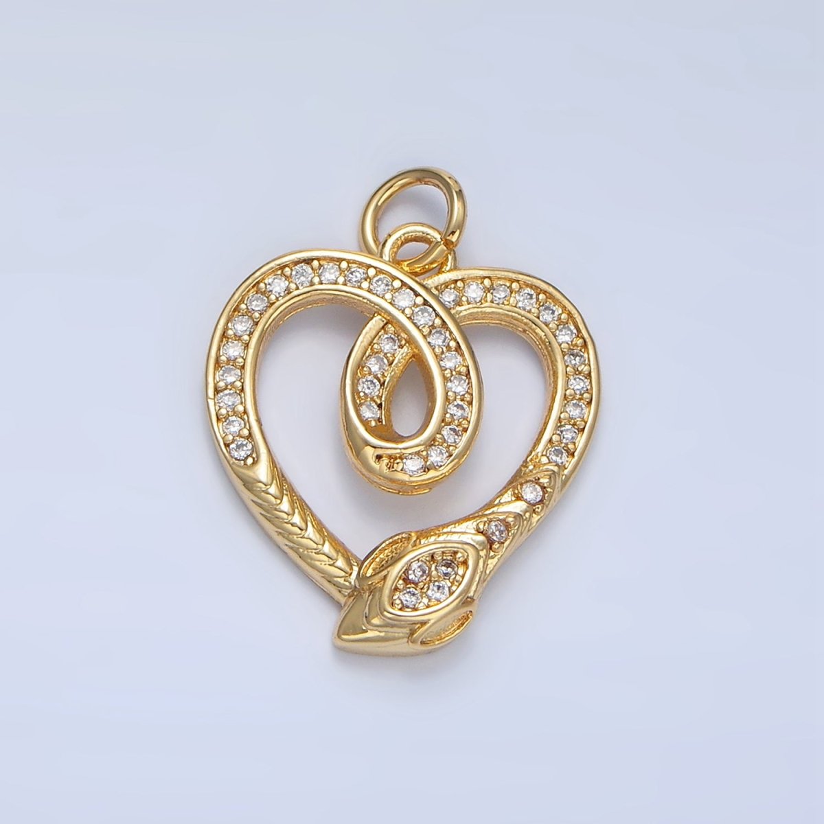 24K Gold Filled Snake Serpent Heart Open Micro Paved CZ Charm | AC178 - DLUXCA