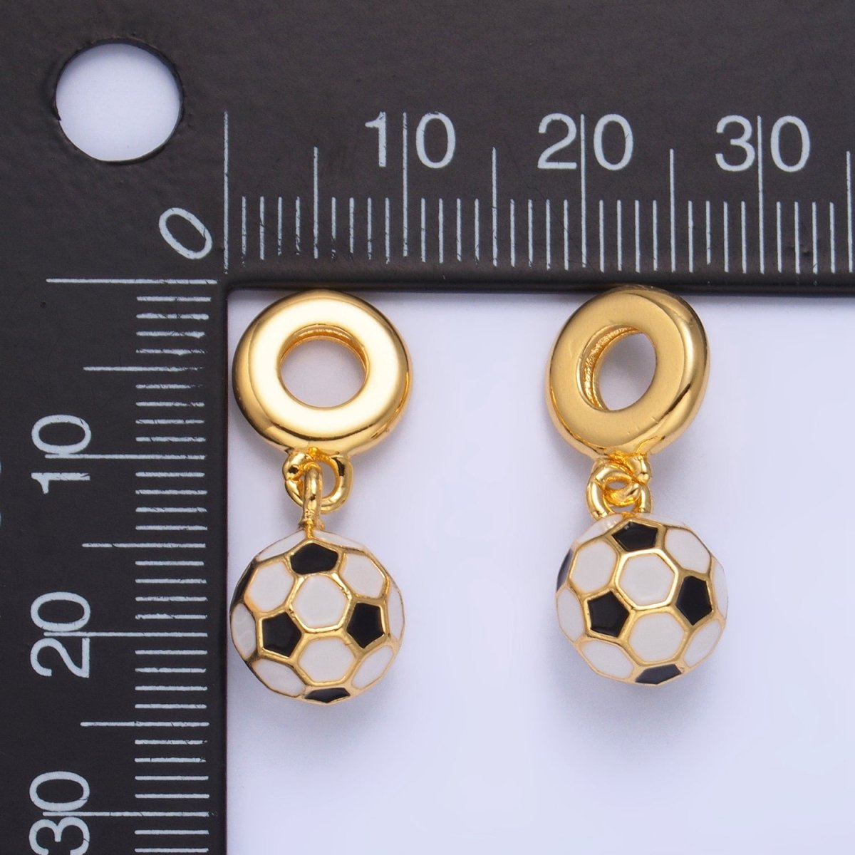 24K Gold Filled Soccer Ball Enamel Rhondelle Drop Pendant | W003 - DLUXCA