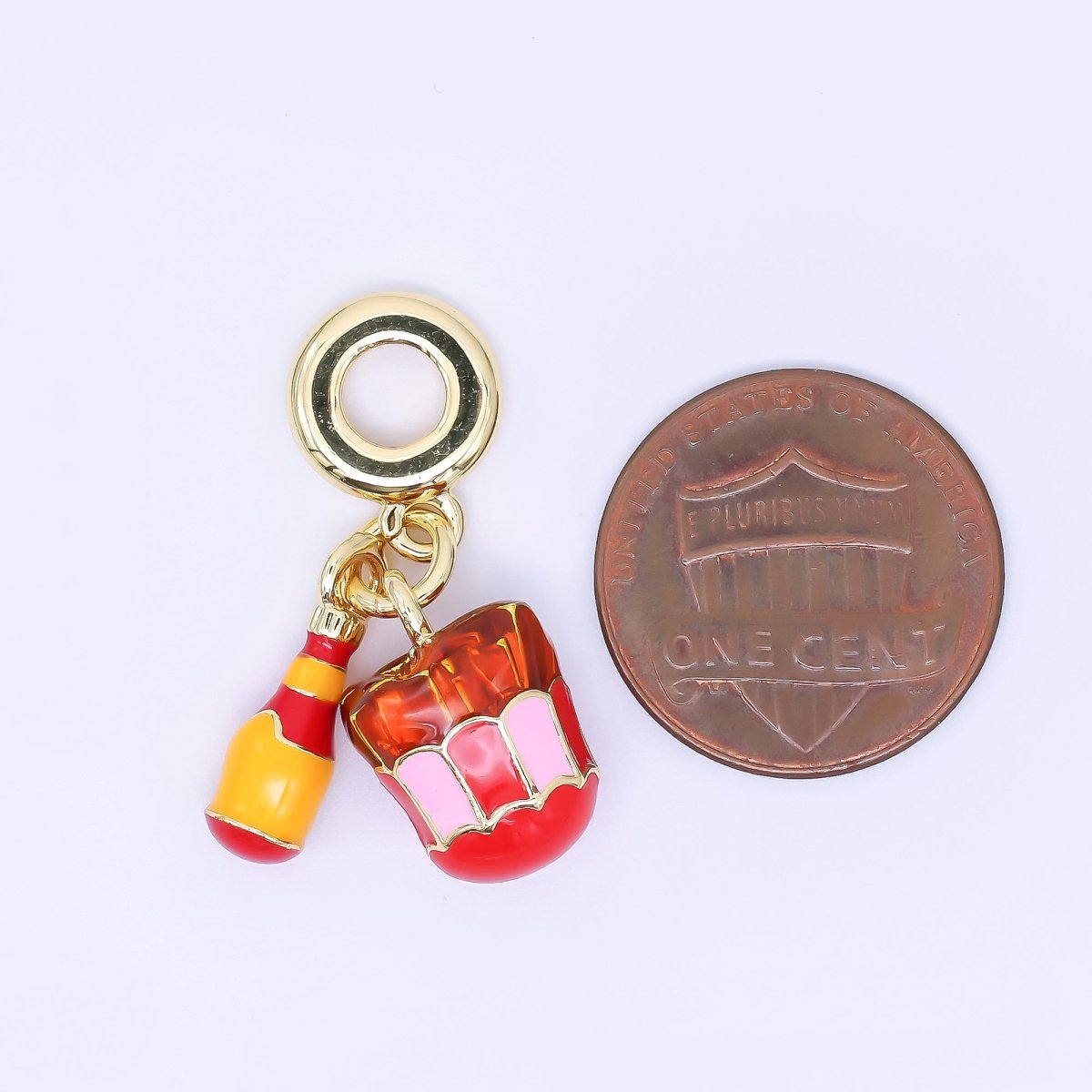 24K Gold Filled Soda Bottle Popcorn Bucket Rondelle Drop Charm | AC1648 - DLUXCA