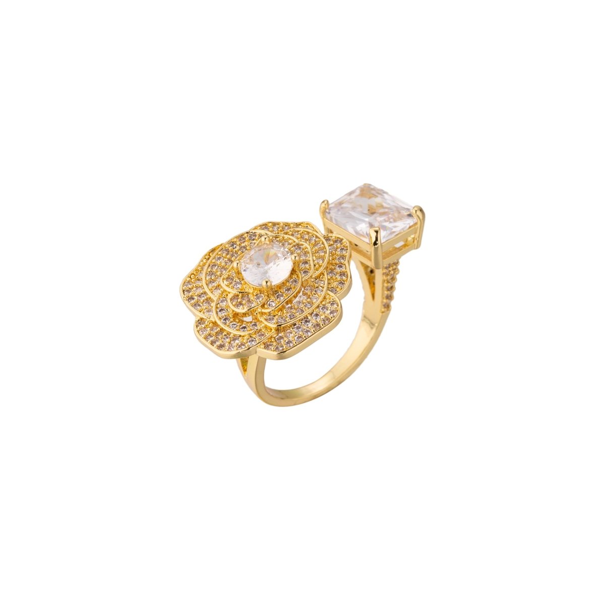 24k Gold Filled Sparkling Rose CZ Flower Ring | RINGS - 00238 - RINGS - 00239 - DLUXCA