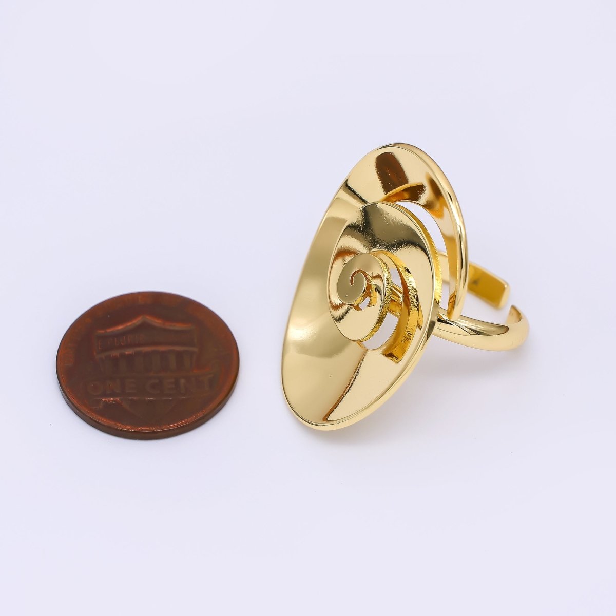 24K Gold Filled Spiral Blossom Flower Adjustable Open Ring | O1474 - DLUXCA