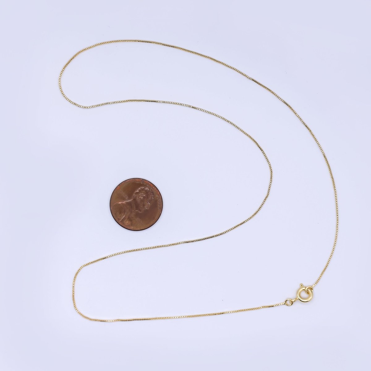 24K Gold Filled Spring Ring Clasp Classic Simple Box Chain Necklace 17.71 Inch | WA - 3349 - DLUXCA