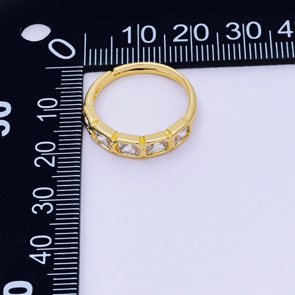 24K Gold Filled Square CZ Five - Stone Horizon Simple Round Baguette Adjustable Ring | O - 1457 - DLUXCA