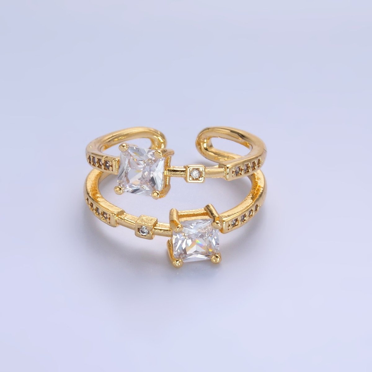 24K Gold Filled Square CZ Micro Paved Geometric Double Band Ring | O545 - DLUXCA